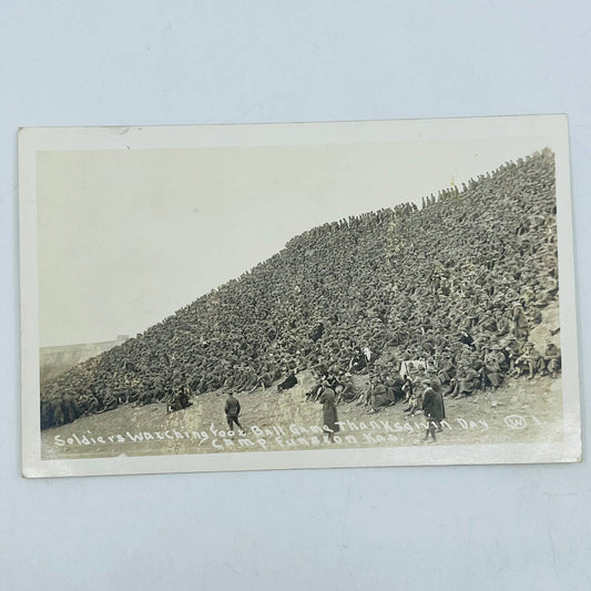 c1918 WWI RPPC Soldiers Watching Football Game Thanksgiving Ft. Riley Kansas PA8