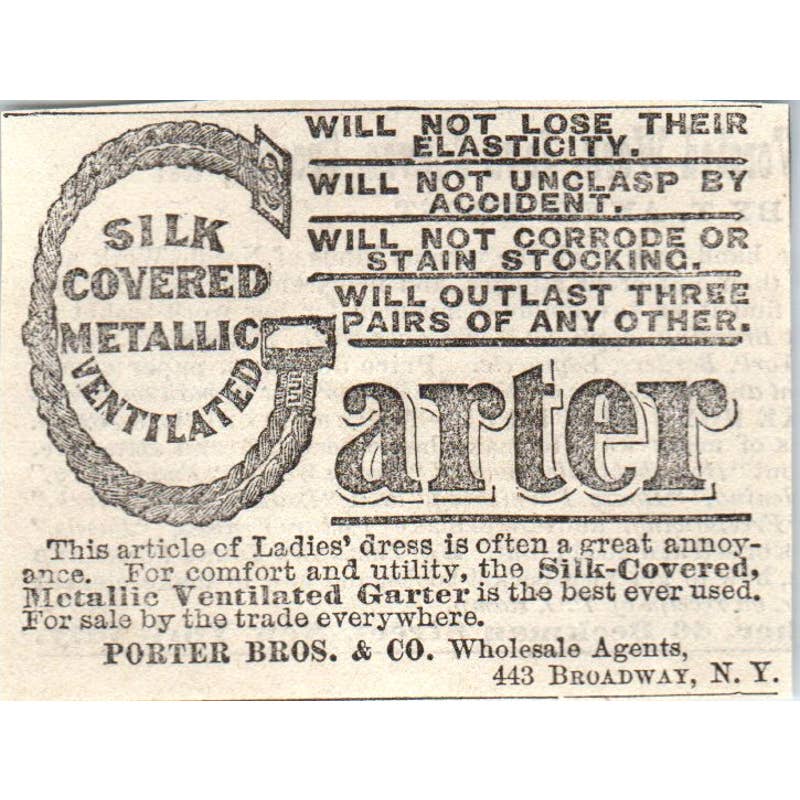 1878 Peterson's Magazine Ad - Silk Covered Garter Porter Bros & Co NY SF2