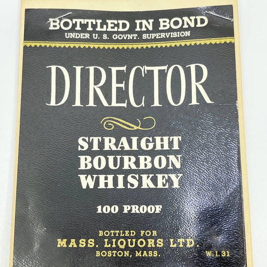 Director Bourbon Whiskey Label Set of 2 Mass Liquors Ltd. Boston Massachusetts