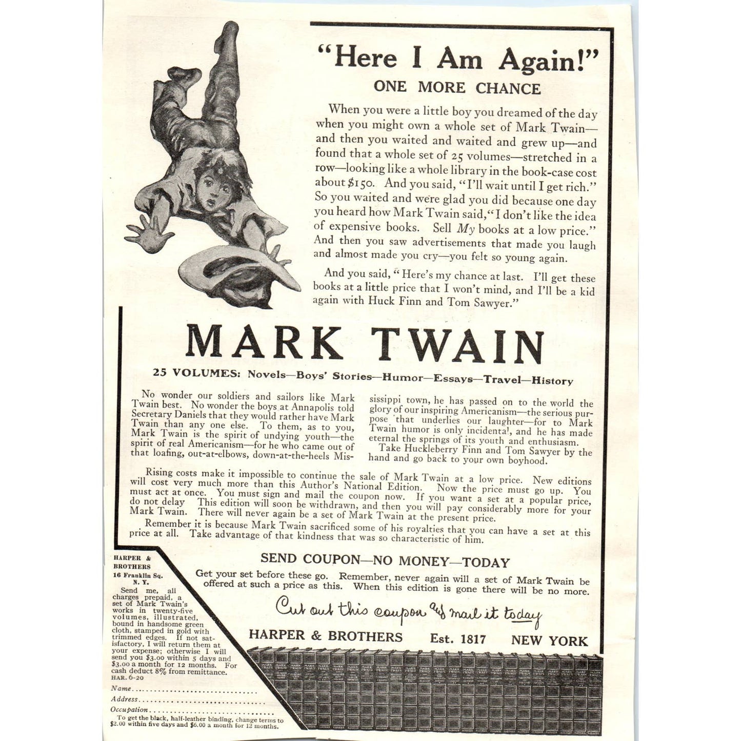 c1920 Harper's Magazine Ad - Mark Twain 25 Volume Book Set TF6-1