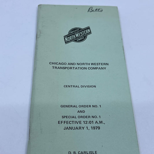 1979 Chicago & Northwestern Railroad Central Division General Order No. 1 TG6