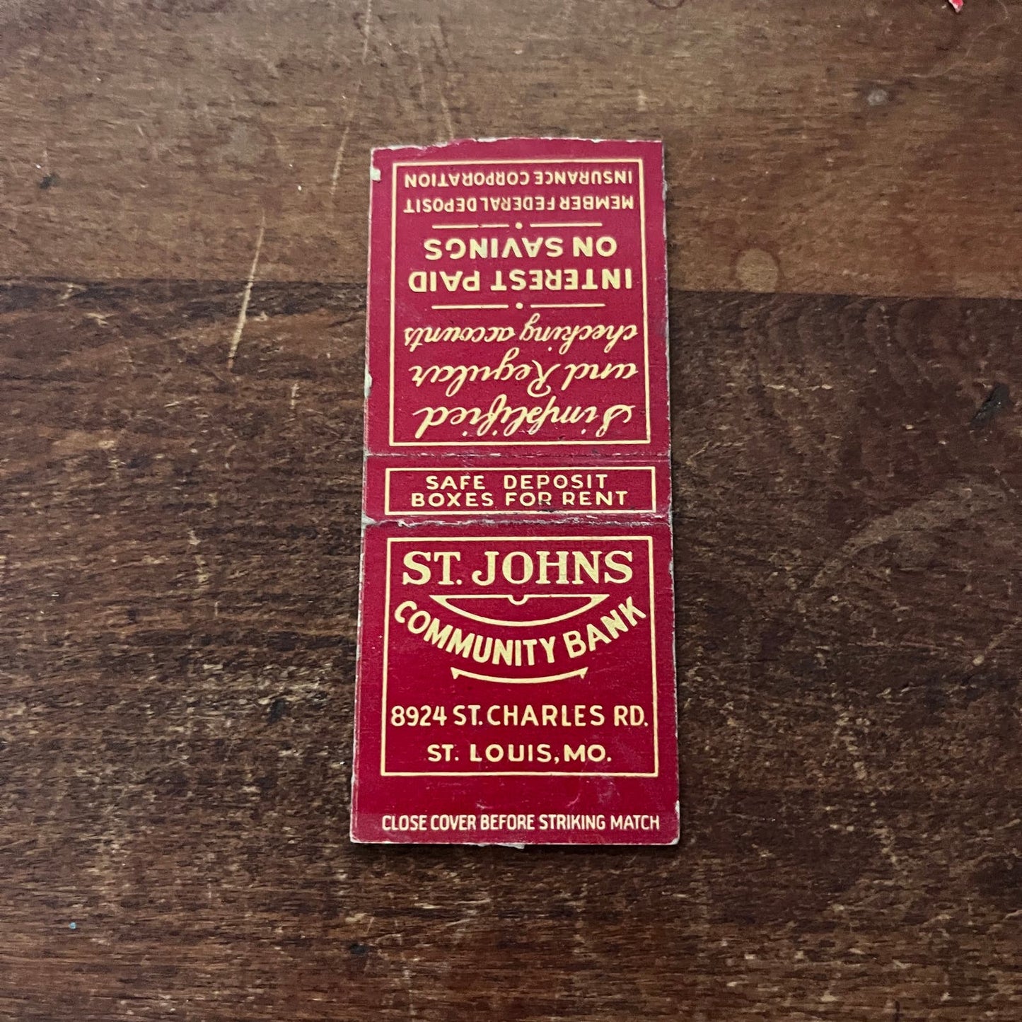 St. John's Community Bank St. Louis MO Advertising Matchbook Cover SB3-M6