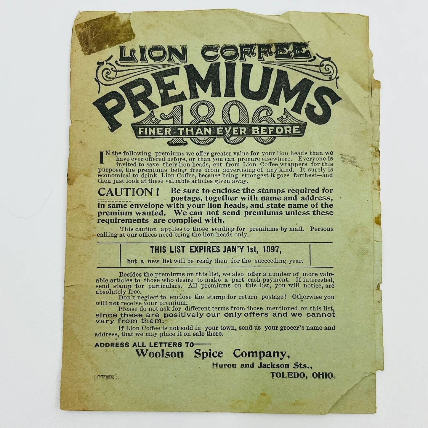 SCARCE 1896 Victorian LION COFFEE PREMIUM LIST Booklet Pamphlet SC1