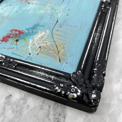 Original Framed Abstract Art Painting 14x8 “Teal in Victorian Frame” w/ COA