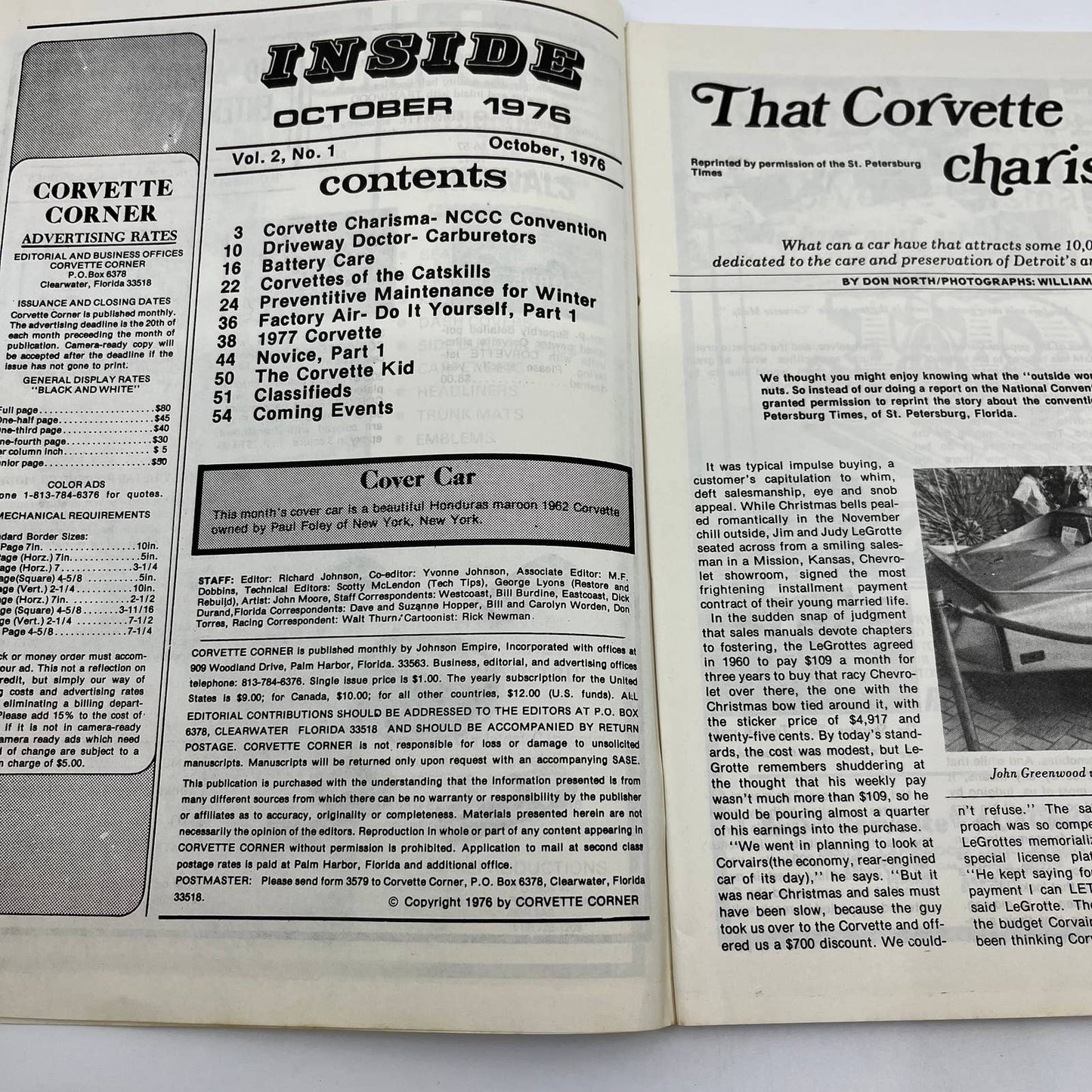 1976 Oct - Corvette Corner Magazine 1977 Vette Preventative Maintenance TG1