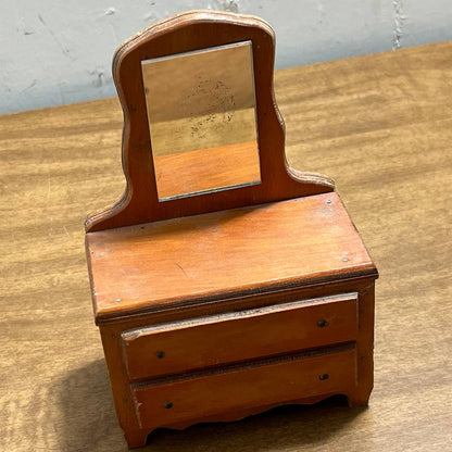 Vintage Handmade Wooden Doll House Furniture Vanity Dresser w/ Mirror 4 x 6” TG8