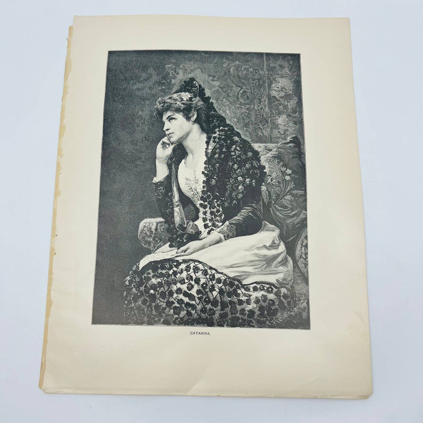 1880s Victorian Art Print Engraving Browning Catarina to Camoens CATARINA