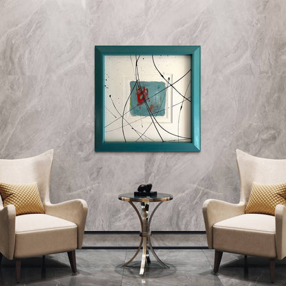Original Large Framed Abstract Art Painting 29x29" “Beg, Borrow and Teal” w/ COA