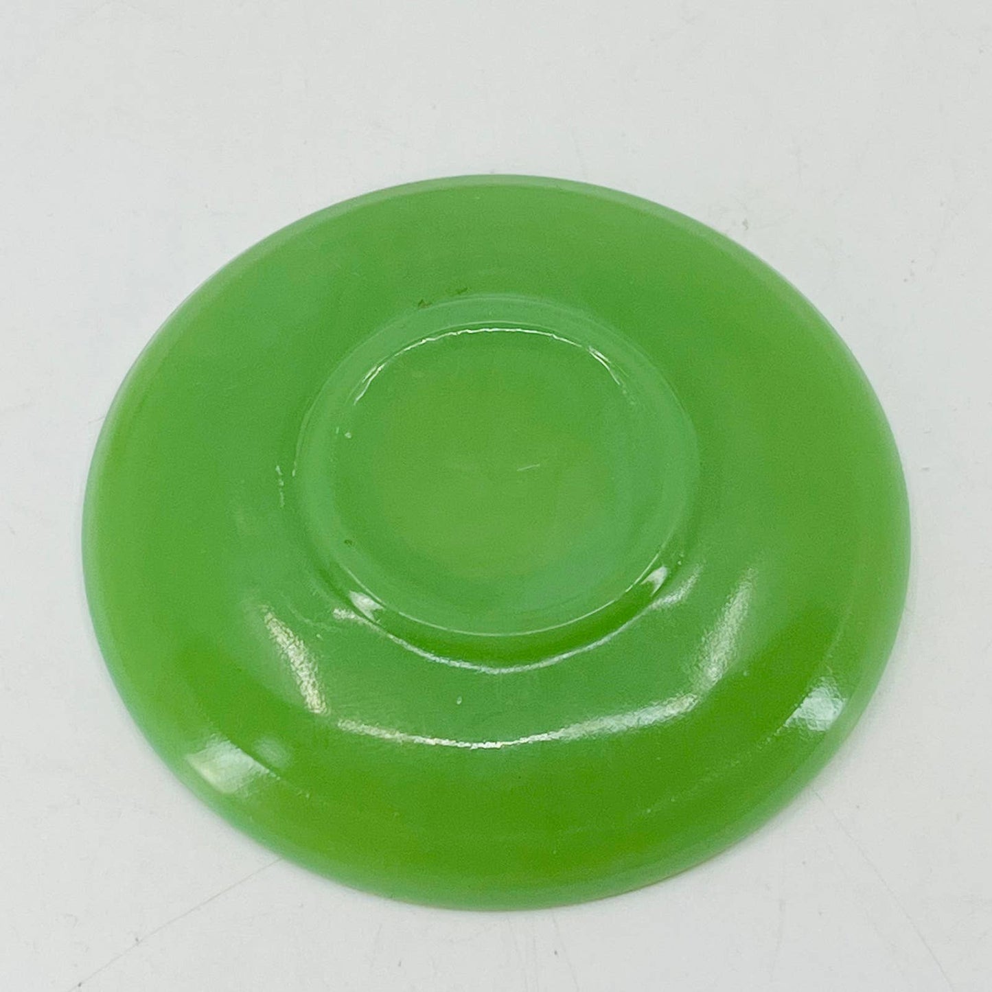 Akro Agate Marble Green Jadeite Circle Plate Child's Toy Tea Party Doll 2.75”