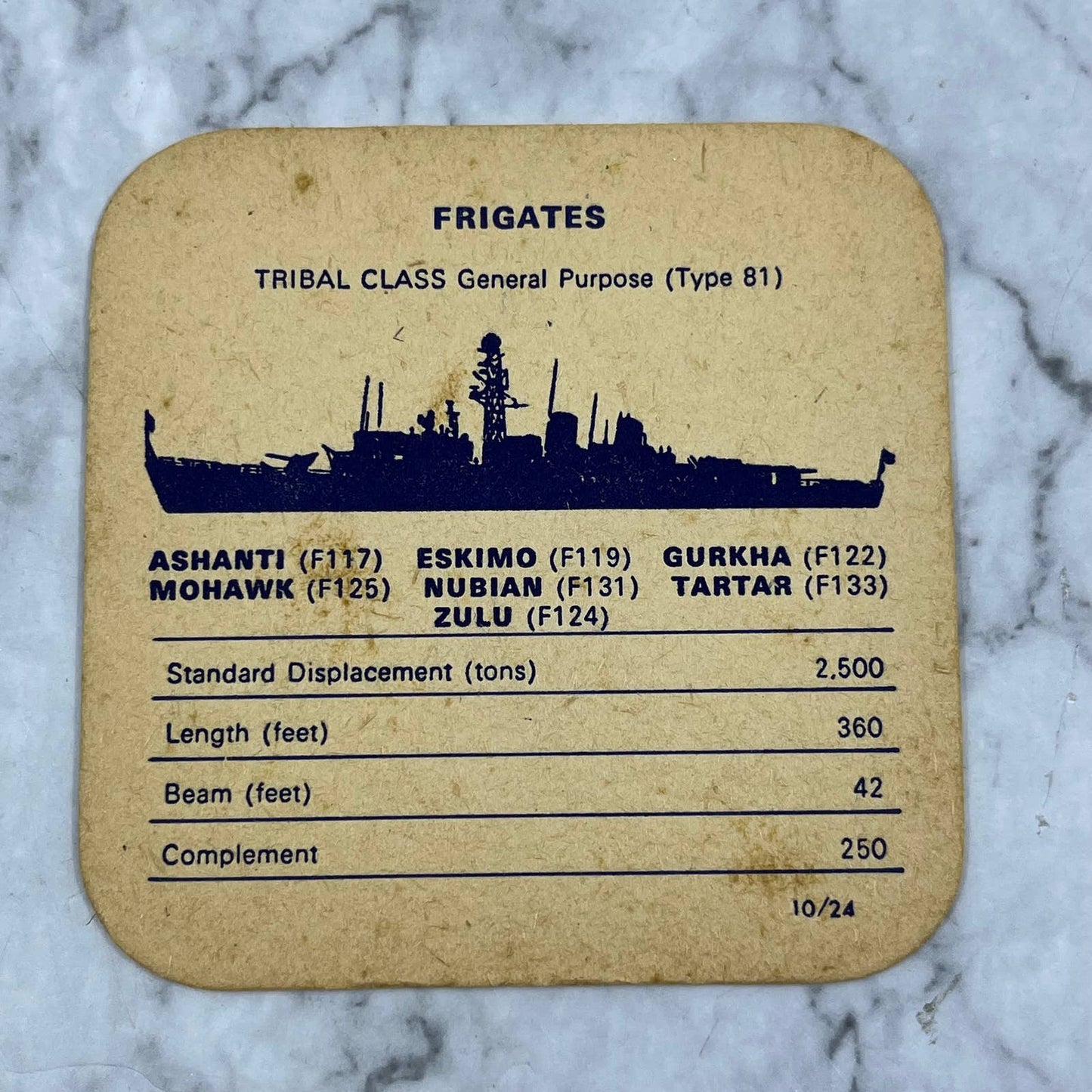 Ships Of The Royal Navy No.10 In A Set Of 24 FRIGATES Tribal Class Coaster SE7