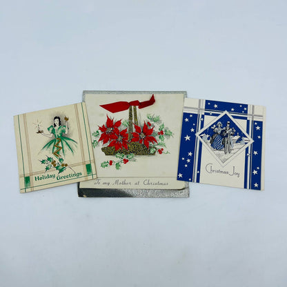 1930s Art Deco Christmas Card Lot of 3 SB8