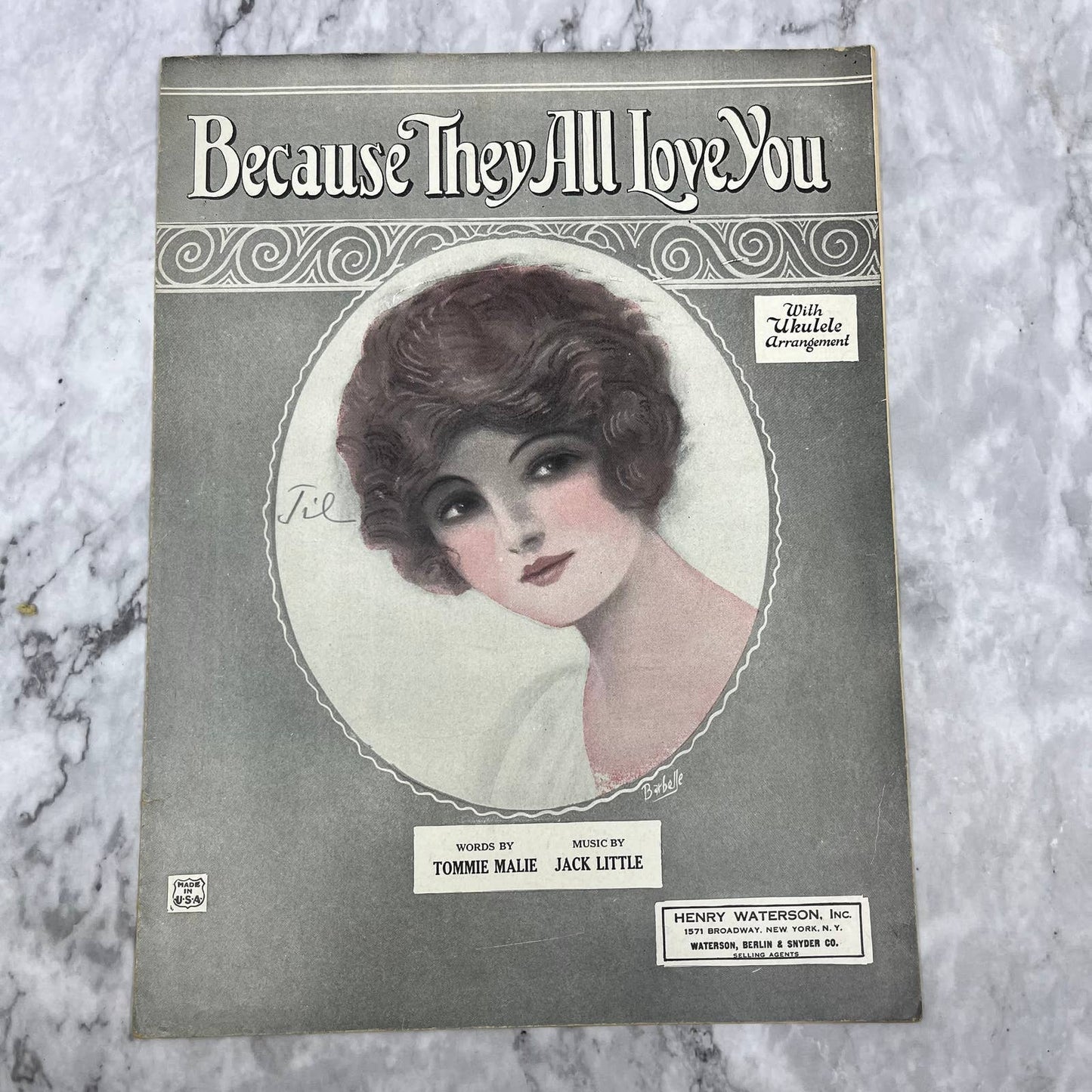 1924 Sheet Music Because They All Love You Tommie Malie Jack Little TH5