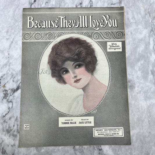1924 Sheet Music Because They All Love You Tommie Malie Jack Little V39-2