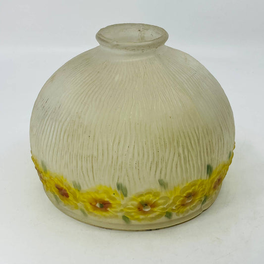 Vintage Frosted Ripple Yellow Floral Pattern Glass Lamp Shade TC7