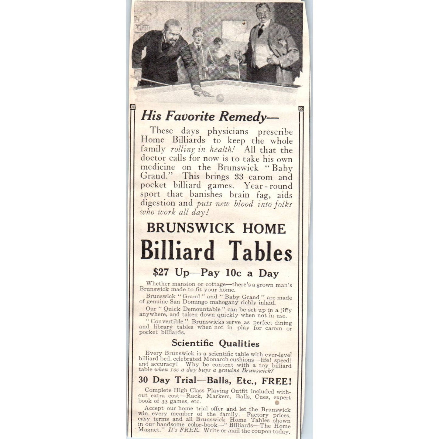 c1920 Harper's Magazine Ad - Brunswick Home Billiard Tables EA3-4