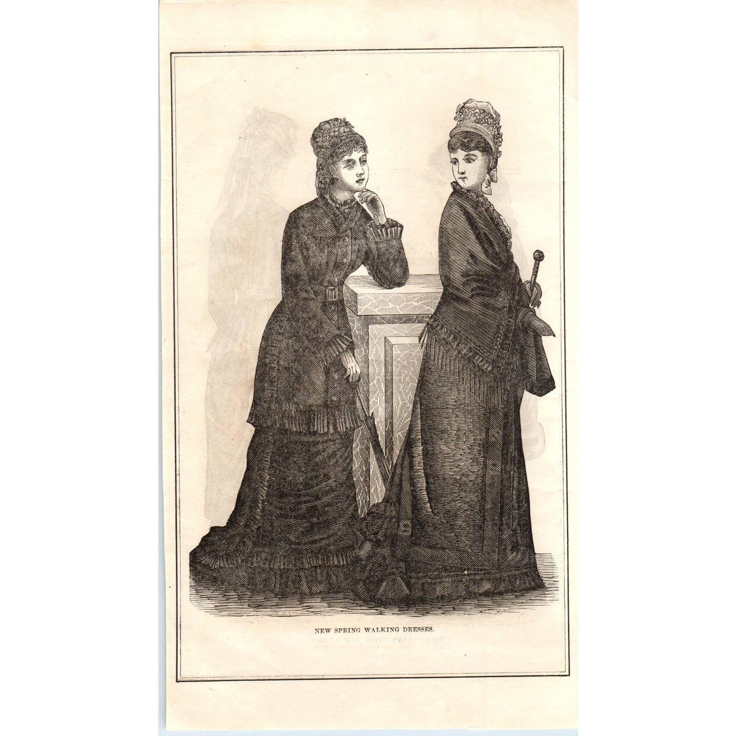 1878 2 Sided Victorian Fashion Engraving Girl's Dress Spring Walking Dress SF2