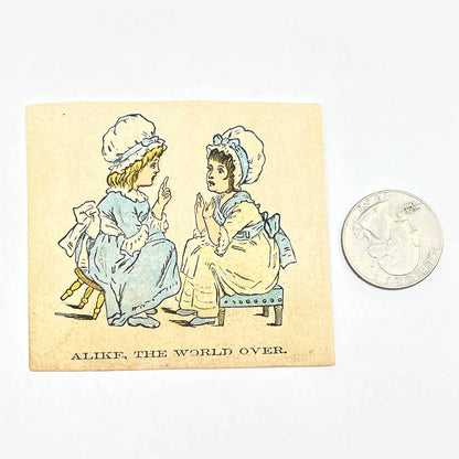 1880s Victorian Trade Card Girls in Bonnets Hood’s Tooth Powder AC2