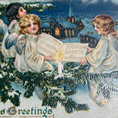 c1910 Angels Singing Sheet Music Candle Tucks Christmas Greetings Postcard PA2