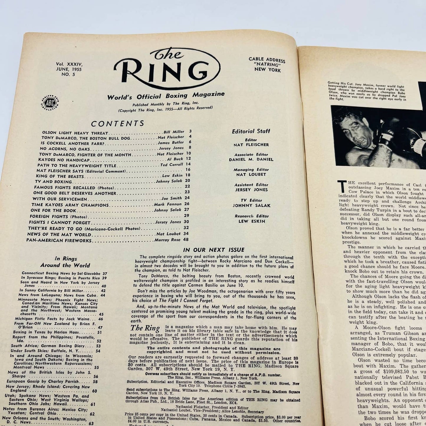 1955 June - The Ring Boxing Magazine – Rocky Marciano Don Cockell Cover TA5