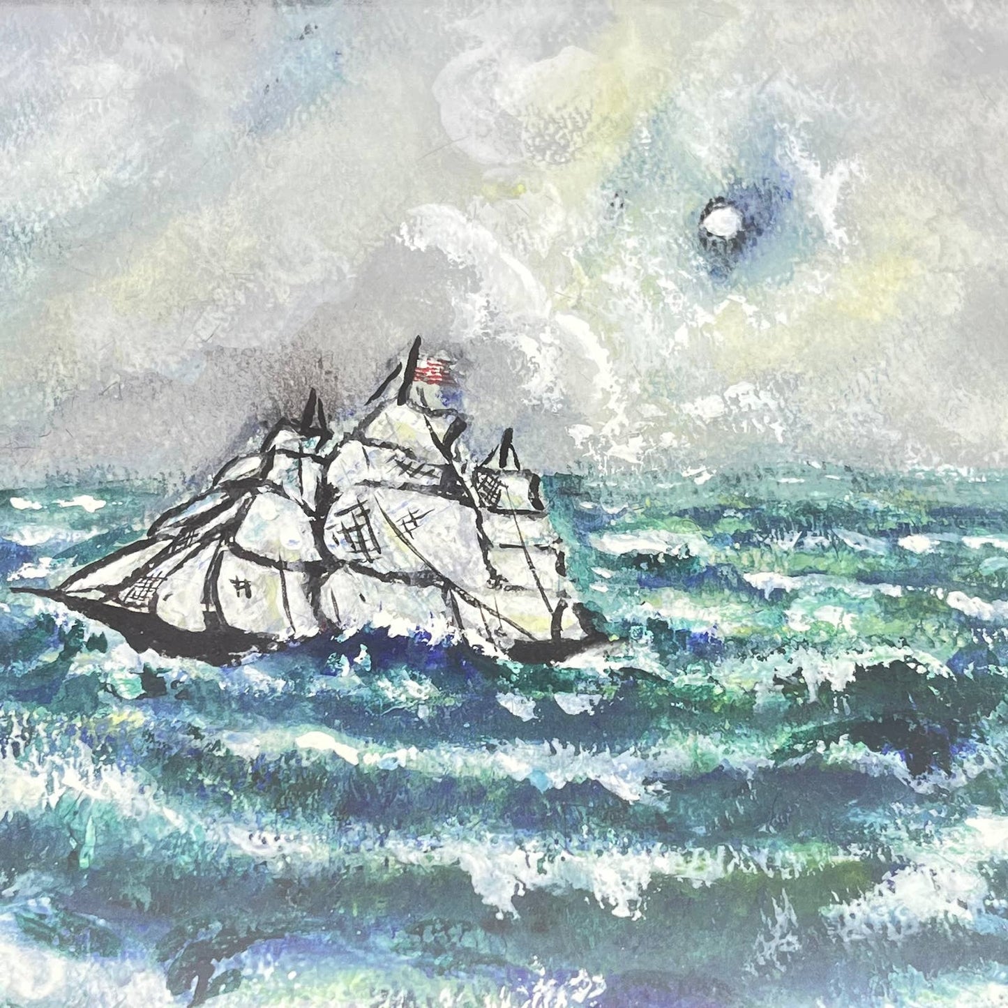 Vtg Original Nautical Artwork Painting Clipper Ship F.M. Shepherd 12 x 14” TE7