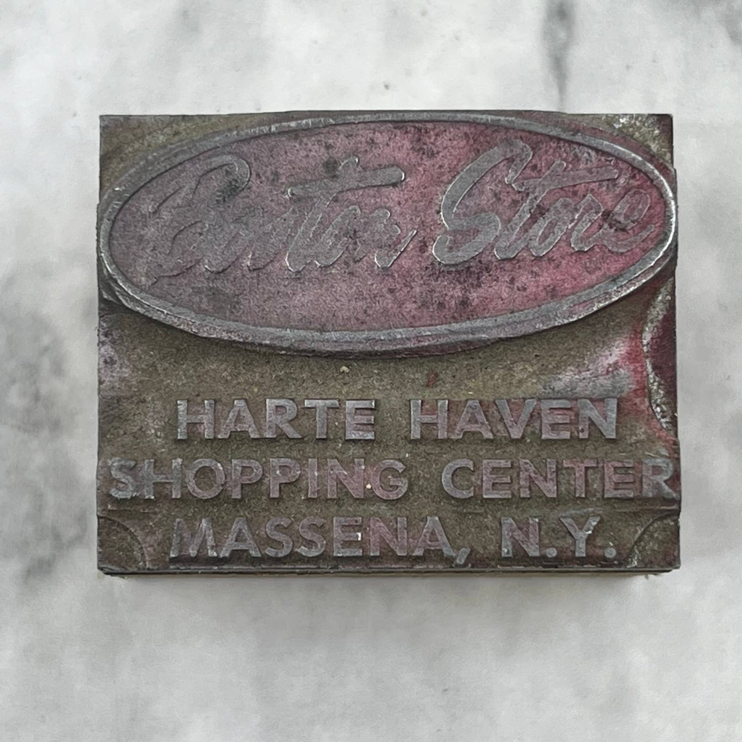 Vintage Printing Letterpress Printers Block Plate Boston Store Massena NY TJ55