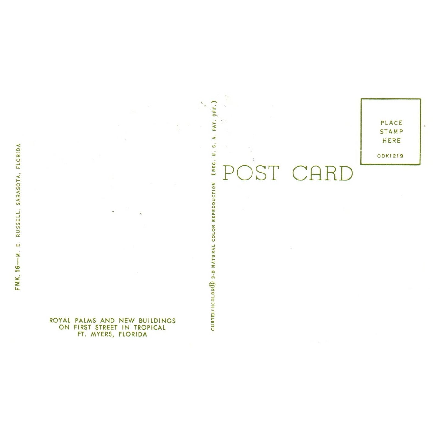 Vintage Postcard - Royal Palms and New Buildings 1st St Fort Myers Florida TJ6-1