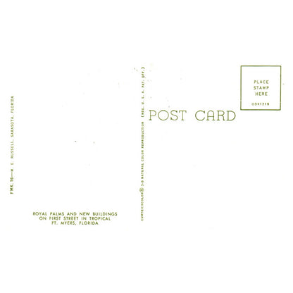 Vintage Postcard - Royal Palms and New Buildings 1st St Fort Myers Florida TJ6-1