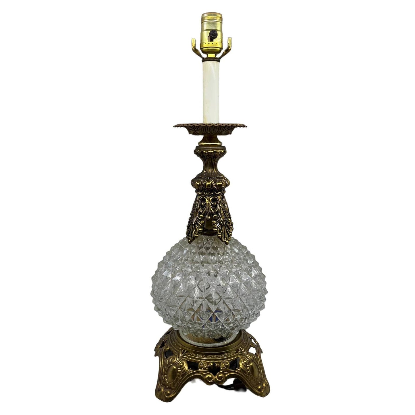 1970 Hollywood Regency Glam Lamp Crystal Glass & Brass EF Industries 23" WORKS
