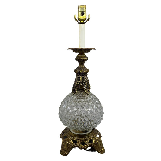 1970 Hollywood Regency Glam Lamp Crystal Glass & Brass EF Industries 23" WORKS