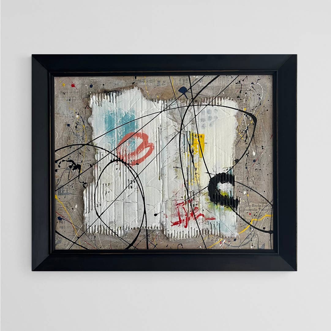 Original Framed Mixed Media Abstract Art Painting 23x19" 1985 w/ COA