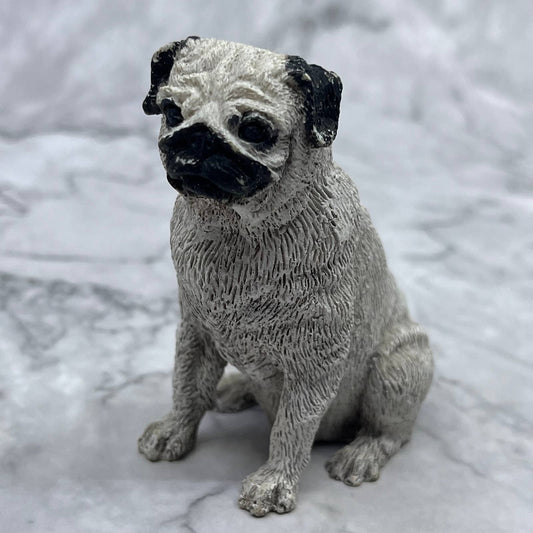 Vintage Hand Painted Cast Resin Pug Dog Figurine 3” TE2