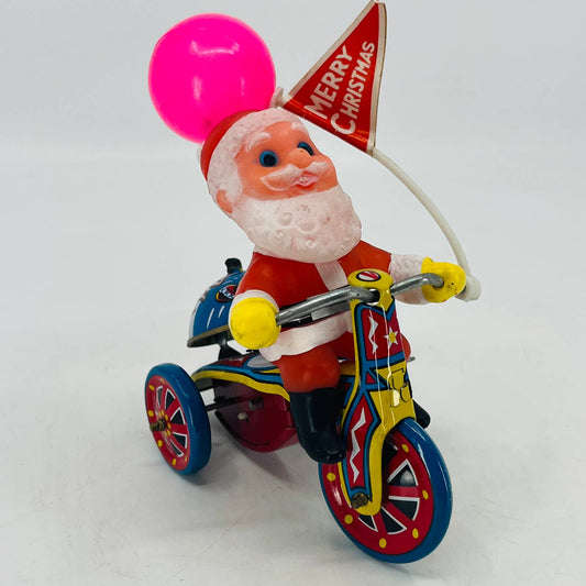 Vintage 1950s SANTA ON TRICYCLE Tin Litho Wind-Up Toy JAPAN Christmas WORKS TC4