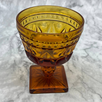 Indiana Colony Park Lane Square Footed Amber Goblet Sherbet Glass MCM 4” TC4