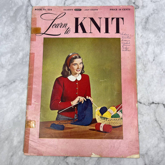 1948 J&P Coats Learn to Knit Knitting Booklet Book #234 Knitting TJ3