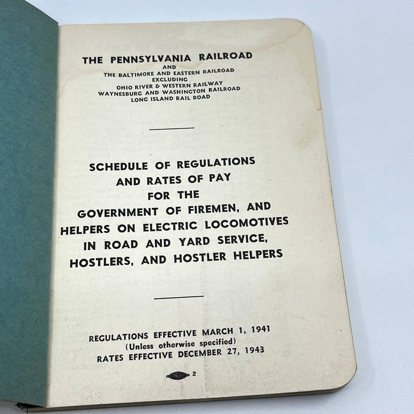 1941 The Pennsylvania Railroad RR Schedule of Regulations & Pay Rates TF9-2