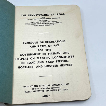 1941 The Pennsylvania Railroad RR Schedule of Regulations & Pay Rates TF9-2