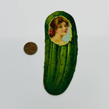 1880s Trade Card c1880s Die Cut Pickle Heinz Victorian Girl In a Pickle AA2