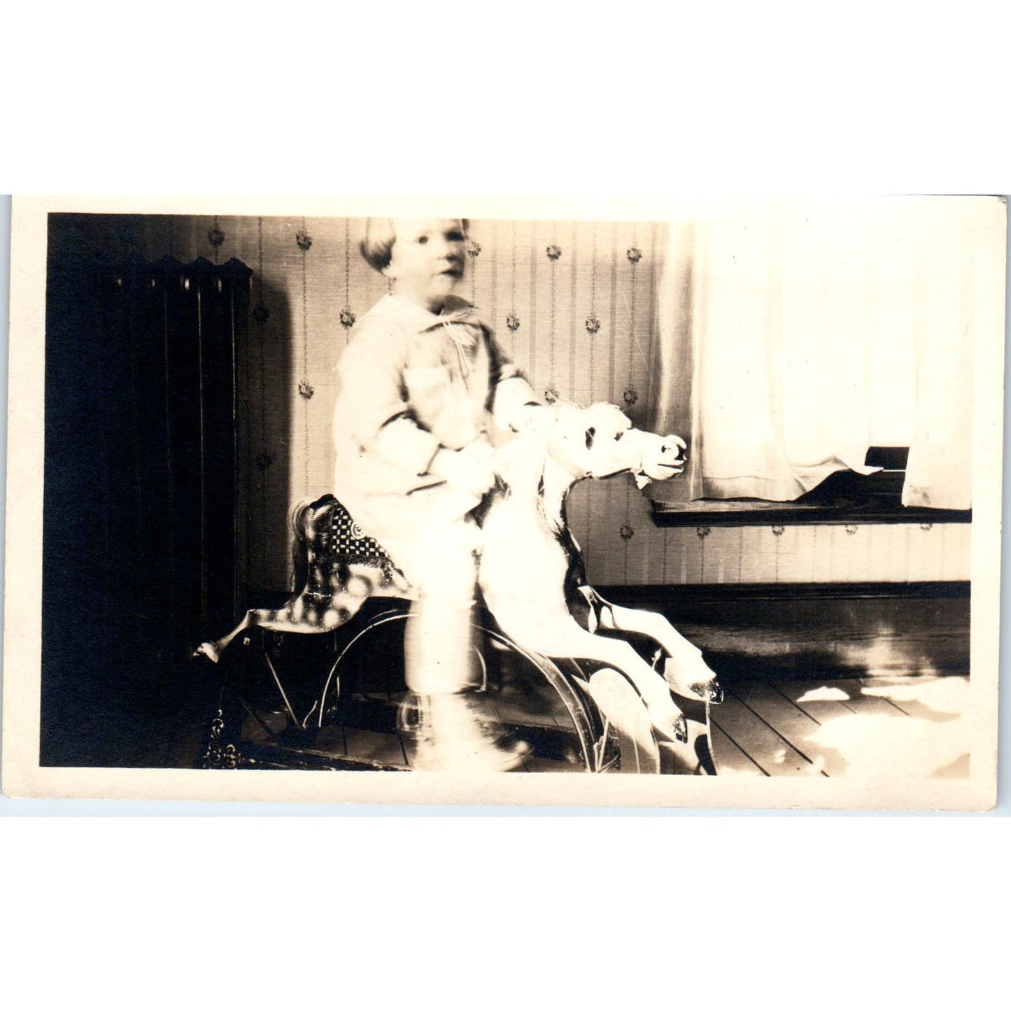 Little Boy Riding Hobby Horse Original RPPC Real Photo Postcard PB1