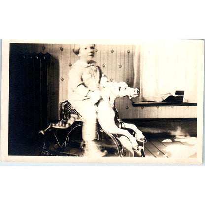 Little Boy Riding Hobby Horse Original RPPC Real Photo Postcard PB1