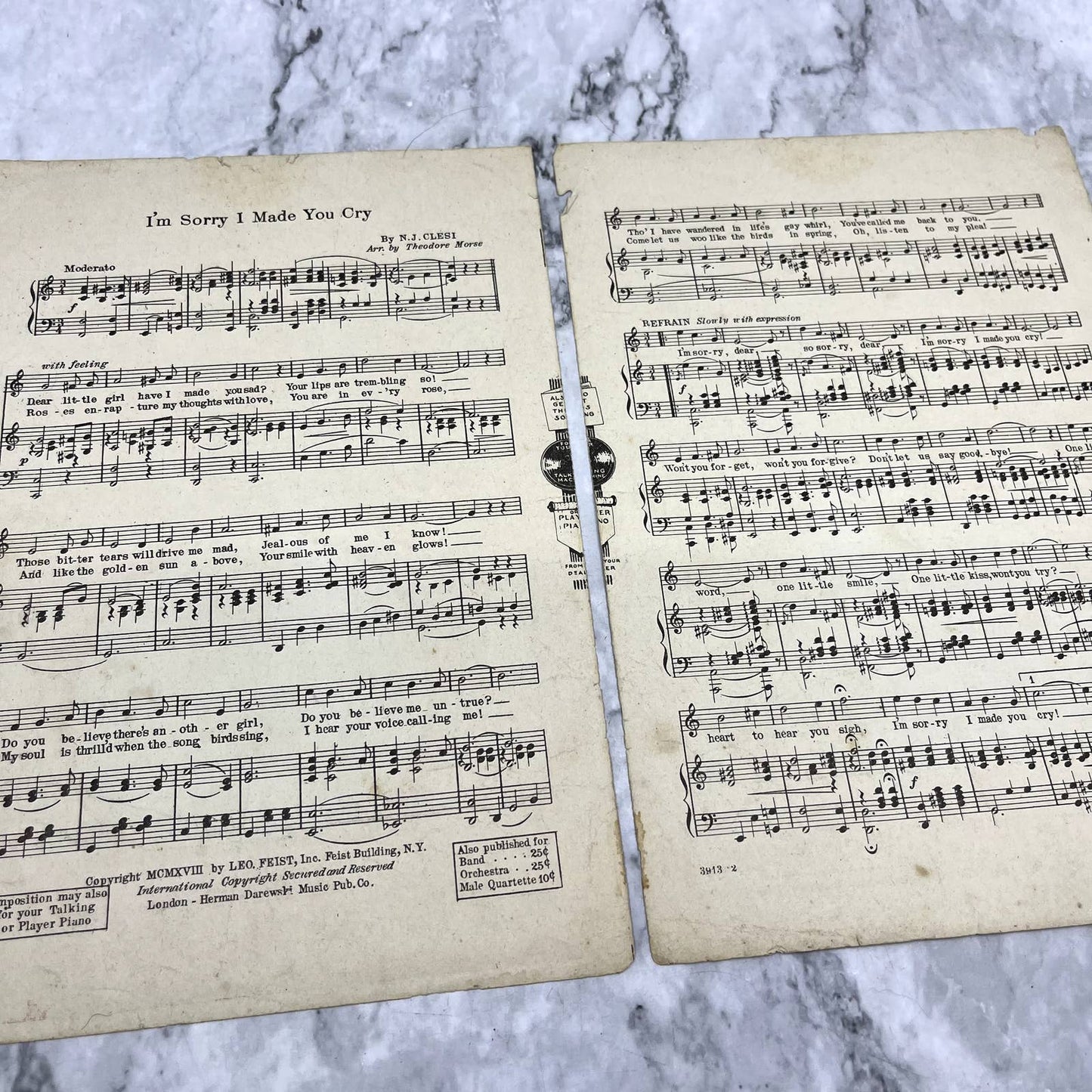 I'm Sorry I Made You Cry June Elvidge N.J. Clesi 1918 Sheet Music TK2-SM