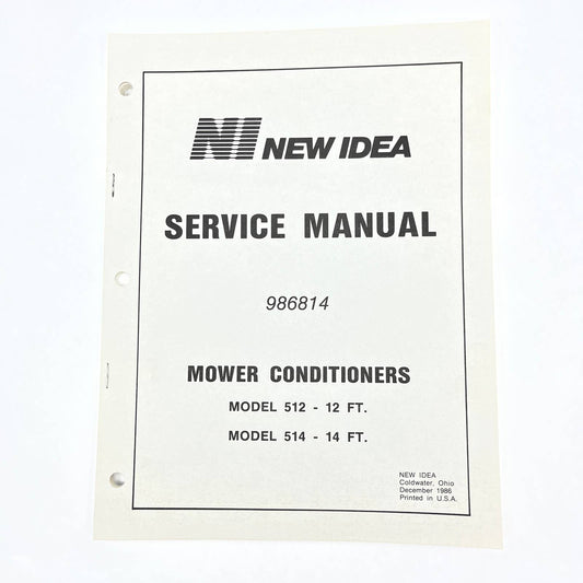 Original 1986 New Idea Service Manual 986814 Mower Conditioners 512 514 TB9