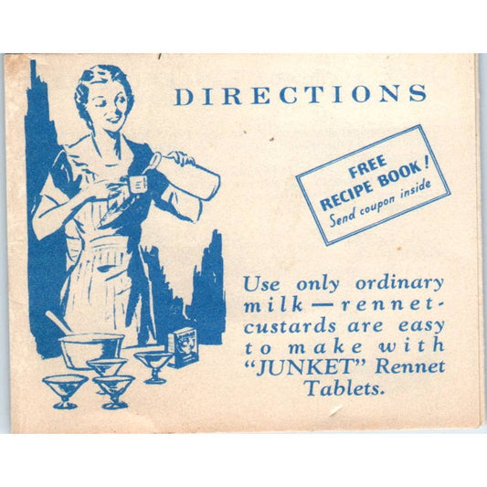 1936 Junket Rennet Tablets Advertising Mini Recipe Book and Instructions SE8