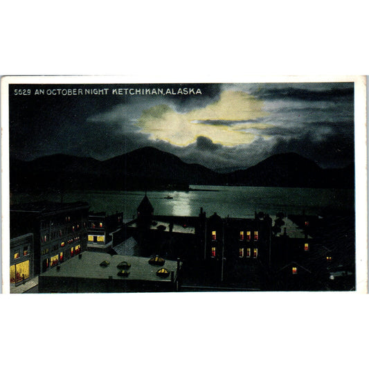 An October Night in Ketchikan Alaska Original Postcard P1-11