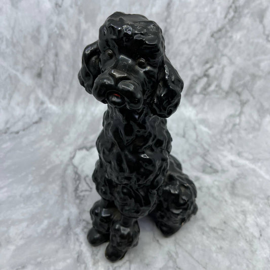 Vintage MCM Large Porcelain Poodle Dog Figurine Glossy Black 9" TI9