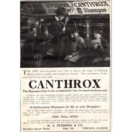 c1920 Harper's Magazine Ad - Canthrox Shampoo H.S. Peterson Chicago TF6-1