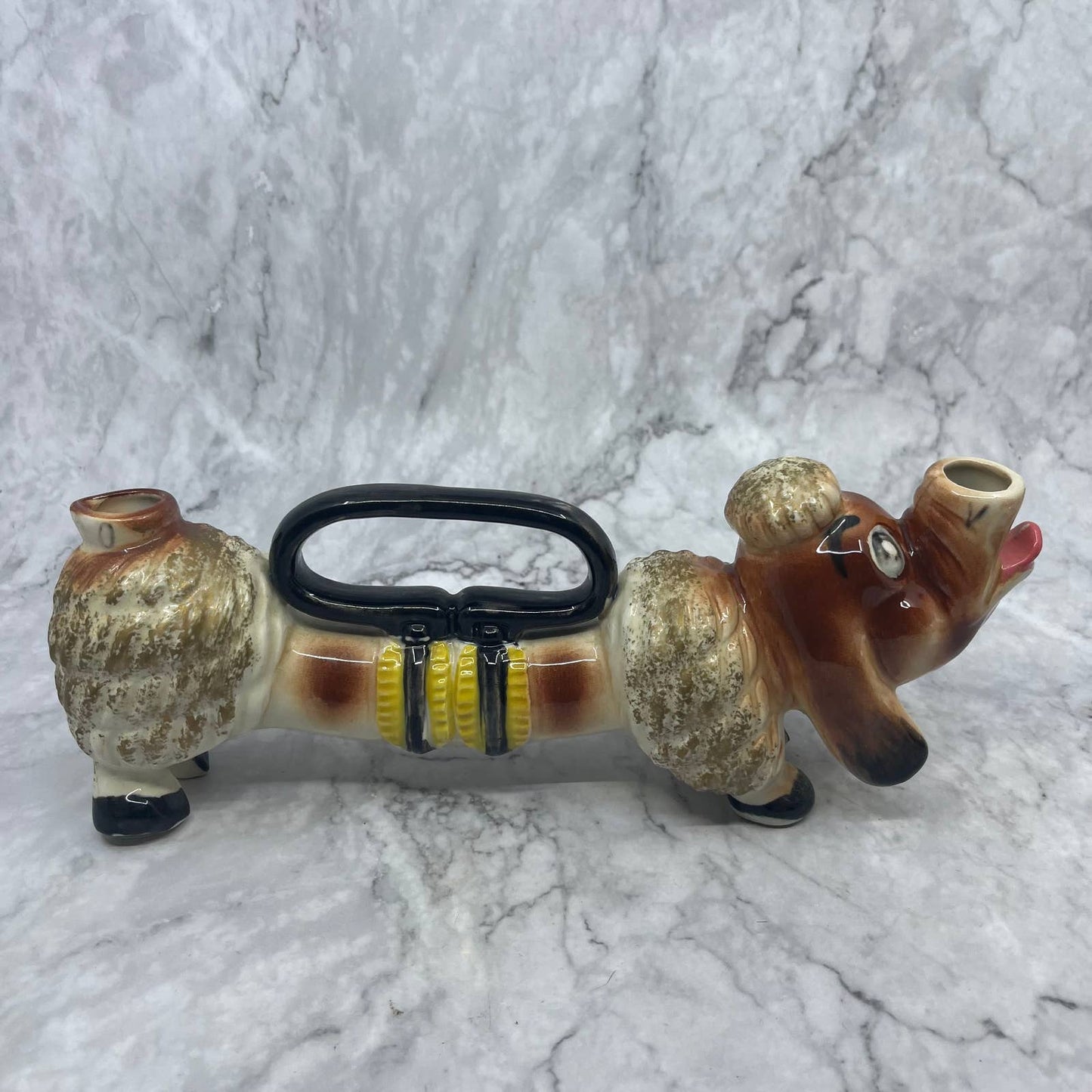 1950s Long Neck Poodle Dog Ceramic Oil and Vinegar Decanter 11" TI8