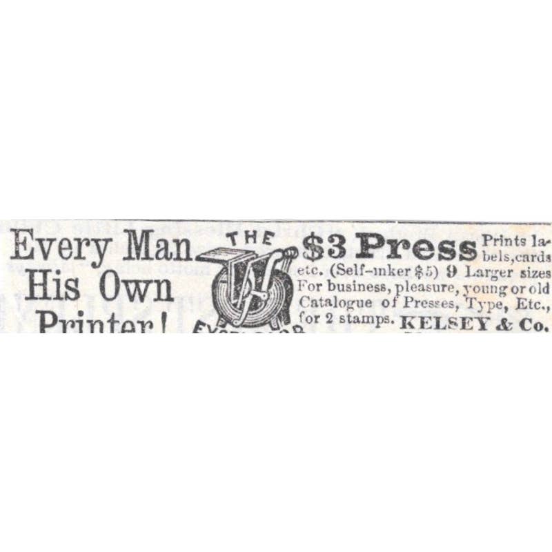 The Excelsior Printer Kelsey & Co. Meriden CT - Ad 1878 Original TJ7-L2-1