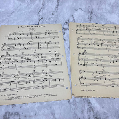 1928 I Can't Do Without You By Irving Berlin Vintage Sheet Music TJ4