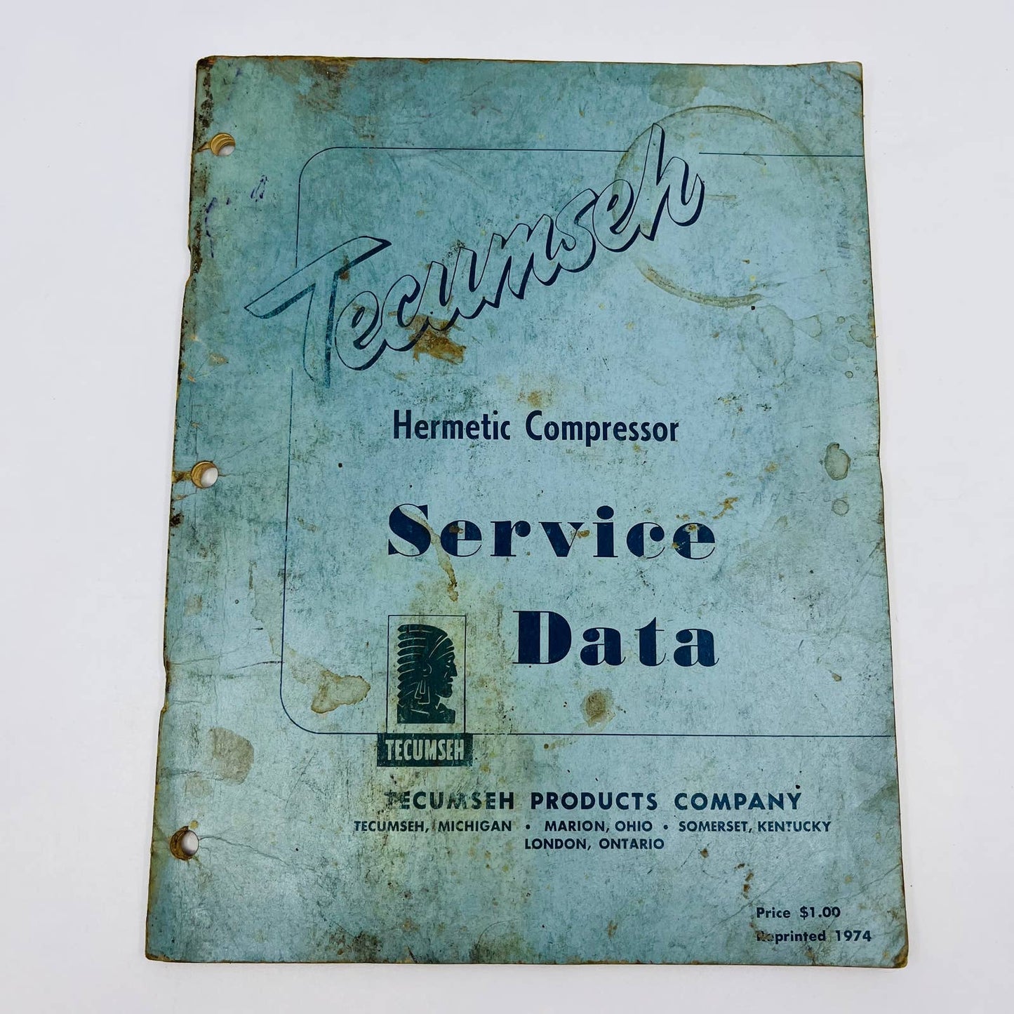 1974 Tecumseh Hermetic Compressor Service Data Manual BA1