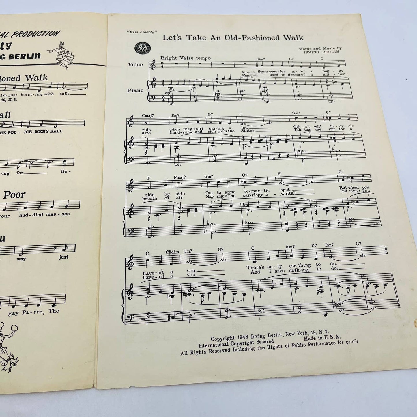 1948 MISS LIBERTY Irving Berlin Let’s Take an Old Fashioned Walk Sheet Music TD6